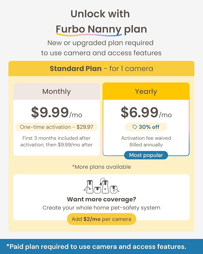 Furbo 360° Dog Camera [Paid Plan Required to Activate] | Stay connected with AI Dog & Home Safety Alerts, Treat Toss, Auto-Tracking, Video History, 2-Way Audio (Subscription 3mo min)