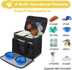 6 Set Dog Travel Bag, Large Pet Travel Kit for Supplies, Black | Includes 2 Food Containers, 1 Pet Organizer for Dogs, 2 Collapsible Bowls, 1 Treat Pouch, Dog Weekend Overnight Bag Luggage