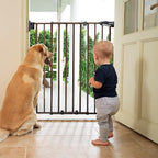 Babelio 34" Extra Tall No Bottom Bar Baby Gate, 26-43", Black Wood Pattern | Easy Install| One-handed Opening| Auto-close| Drill Needed Indoor Safety Dog/Pet Gate for Stairs, Hallways & Doorways