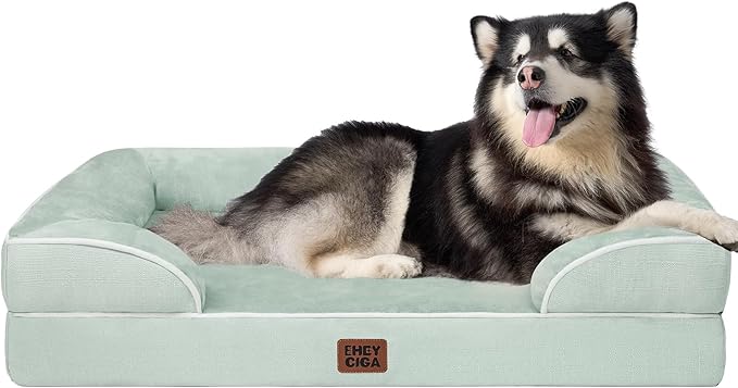 EHEYCIGA Orthopedic XXL Dog Bed, Waterproof Washable XL Big Pet Bed 52" | Non-Slip Bottom and Egg-Crate Memory Foam Extra Large Pet Couch Bed with Washable Removable Cover, Sage Green