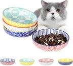 Selamica Ceramic Cat Food Bowl Set of 4, 5.6 Inch Wide Shallow Cat Bowls/Dishes for Food and Water, Assorted Colors