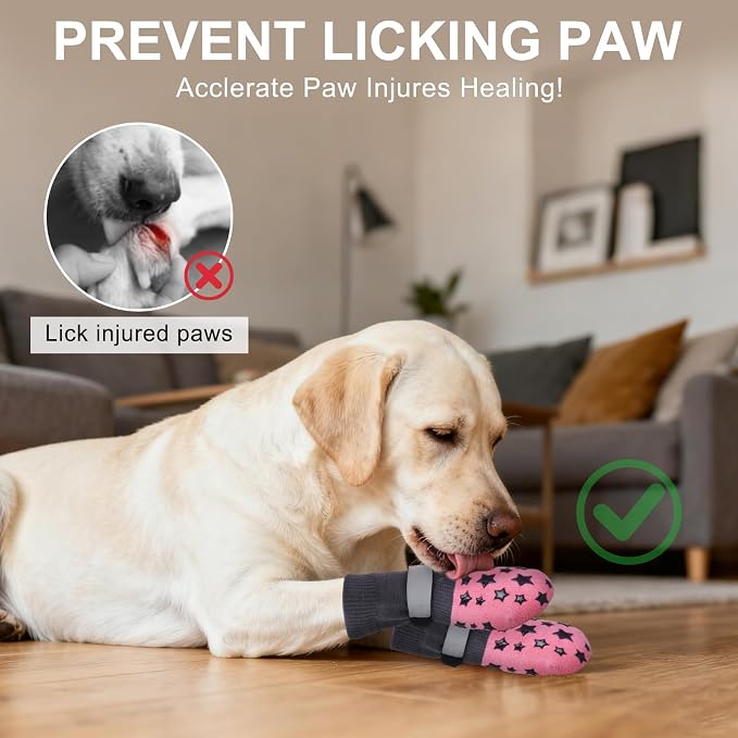 BEAUTYZOO Anti Slip Dog Socks to Prevent Licking Paws, Dog Shoes for Hot Pavement, Grip Socks for Dogs on Hardwood Floors, Dog Booties Alternative, Reflective&Washable Paw Protection for Senior Dogs