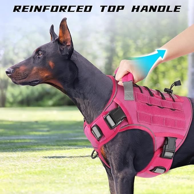 WINGOIN Pink Tactical Dog Harness for Large Dogs, Heavy Duty No Pull Dog Harness with Handle, Adjustable Reflective Military K9 Big Pet Vest for Husky, Doberman, Walking, Training, Hunting (XL) | Heavy Duty with Handle,Adjustable Reflective,Military K9...