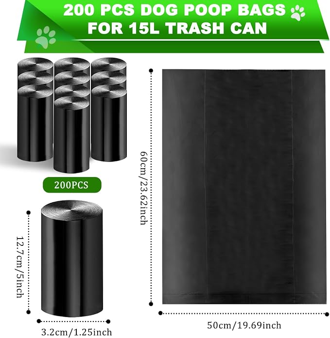 Dog Waste Bags - 200 Pcs Dog Poop Bags for 20L Dog Poop Trash Can | 10 Pack Unscented Dog Poop Bag Rolls, Dog Waste Can Liners for Outdoor, Poop Bags for Dogs, Trash Bags for for Outdoor，Home