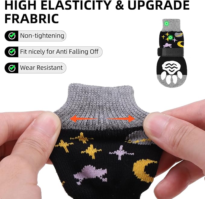 PUPTECK Anti Slip Dog Socks 2 Pairs with Double Grippers for Hardwood Floors, Shoes for Hot/Cold Pavement, Boots & Paws Protectors to Prevent Licking, Traction Booties for Senior Smll Large Dogs, XS
