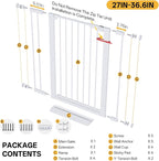 InnoTruth 27-36.6 in Wide x 35.5 in High Extra Tall Baby Gate, White | Indoor Metal Dog Gate for Stairs and Doorways, Auto Close Walk Through Door for Pets, Double Lock, Pressure or Hardware Mount