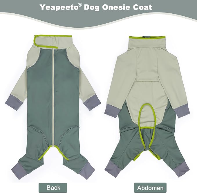 Dog Onesie Coat - Water-Repellent & Stretchable, Dirt-Resistant Outdoor Puppy Suit with Reflective Strips | Controls Shedding | for Small, Medium, Large Dogs (Olive Green, 5XL(Weight 65-88 lbs))