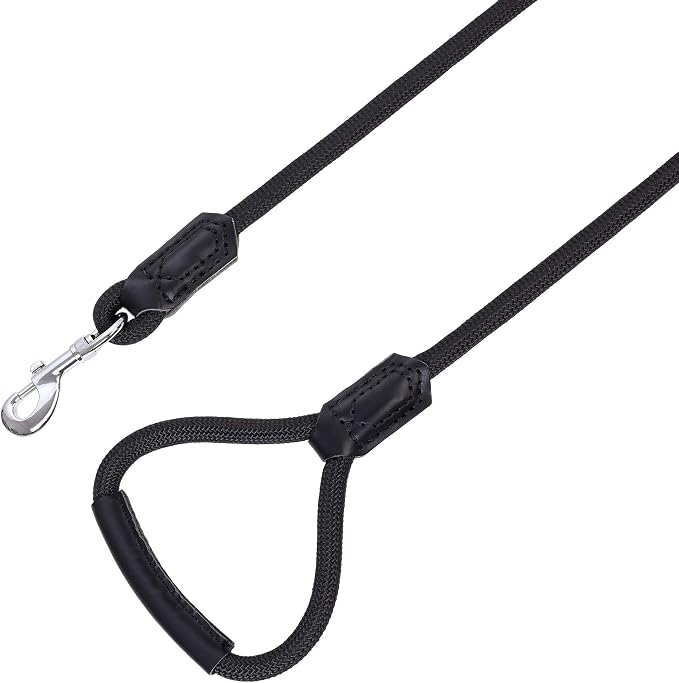 Mile High Life Dog Leash with Genuine Leather Handle, 6 FT/5 FT/4 FT | Leather Grip Rope Leash, Heavy Duty 360° Swivel Metal Clasp, for Small Medium & Large Dogs