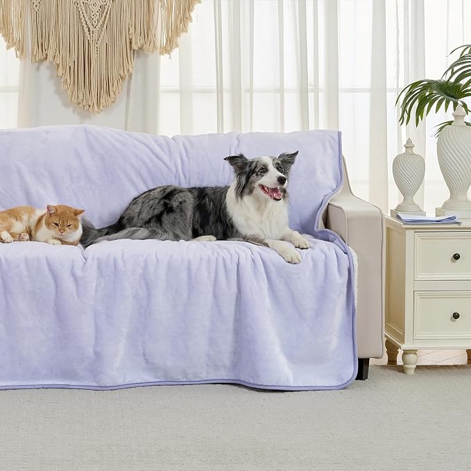 Soft Waterproof Blanket for Bed Couch Sofa, Lilac, 50x60 inches | Liquid Pee Proof Pet Blanket for Dog Puppy Cat, Reversible Sherpa Fleece Blanket for Couch Cover, Furniture Protector