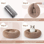 rabbitgoo Calming Cat Beds for Indoor Cats, 20 inches, Light Brown | Soft Warm Donut, Fluffy Faux Fur, Supportive Raised Rim, Anti-slip, Machine Washable, Up to 15lbs Kittens & Small Cats