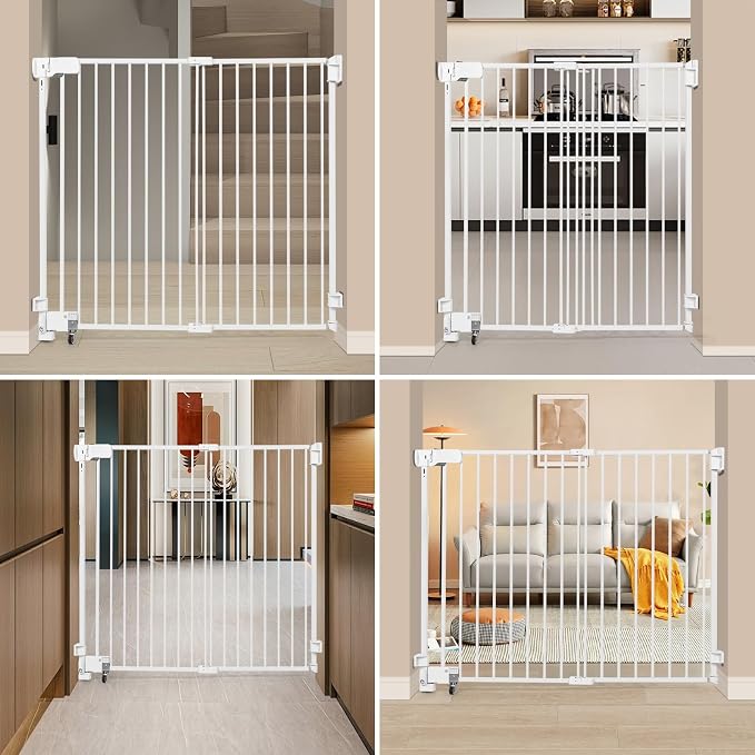SHYUJAJIE No Bottom Bar Baby Gate, 51.18 inch Tall Cat Pet Gate | for Doorway, Adjustable 27.5in- 43 in Dog Gate with Large Walk Thru Door,White
