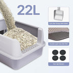 Henkelion Stainless Steel Cat Litter Box with Lid, Extra Large Litter Box for Big Cats with High Sided, Non-Sticky, Anti-Urine Leakage, Easy Cleaning, Include Cat Mat and Scoop with Holder (S)