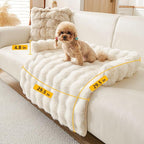 Calming Dog Bed for Couch, 29.5 x 29.5 inch, Non-Slip Rabbit-Velvet Dog Sofa Mat for Furniture Protector, Perfect for Small, Medium Dogs and Cats (Off-White, Medium)