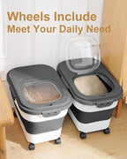 20-30 Lbs Rice Storage Container,Collapsible Food Storage Container | Flour Storage Container with Wheels Airtight Locking Lid,Rice Container Double Seal,Keep Fresh for Pet Food,Rice,Flour