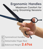 Professional Dog Grooming Scissors Pet Curved Thinning Shears 7.0'' Extremely Sharp Blades 440C Steel Thinning Scissors Durable Smooth Motion & Fine Cut for Dogs and Cats(Black)