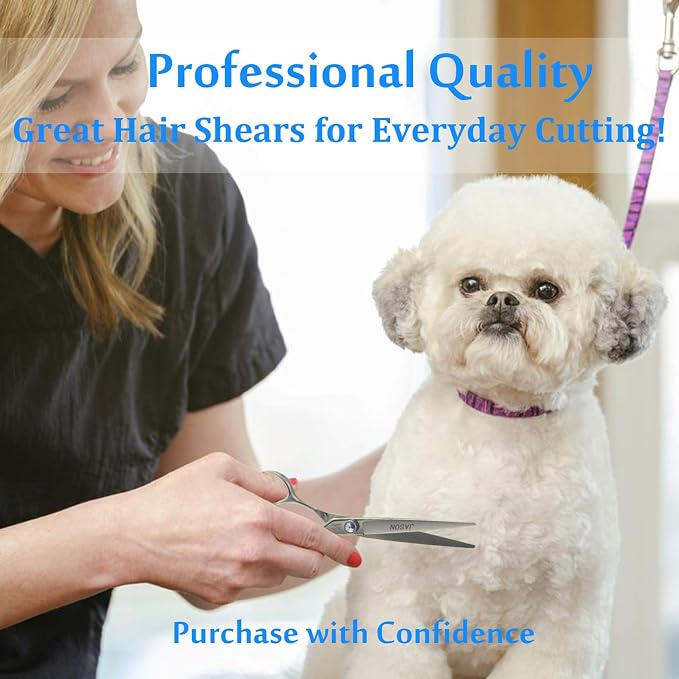 JASON Dog Grooming Scissors Shears - 7" Straight Ergonomic Pet Trimming Kit | Premium Cats Shear with Offset Handle and Jewelled Screw, Sharp, Comfortable, Gift
