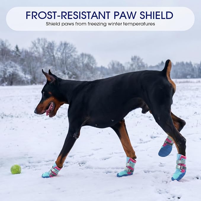 FUAMEY Dog Booties for Medium Dogs Waterproof, Reflective Dog Boots | Hook & Loop closure, paw protection, dirt trails, rocky terrain, neighborhood walks, outdoor exploration, 4 PCs