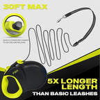 Fida 30ft Upgraded Retractable Dog Leash, Heavy Duty Pet Walking Leash for Medium/Large Breed up to 110 lbs, 360° Tangle-Free Long Retract Dog Lead, Soft Grip, One-Hand Brake, Neon Yellow