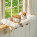 Zakkart Mellow Cat Perch for Windowsill with Hardwood Frame (Beige, XL) | Hook-On Windowsill Mount, Zipper Removable Bed, Open-front View, Machine Washable, Support up to 40 lbs., 27"W x 15.5"D