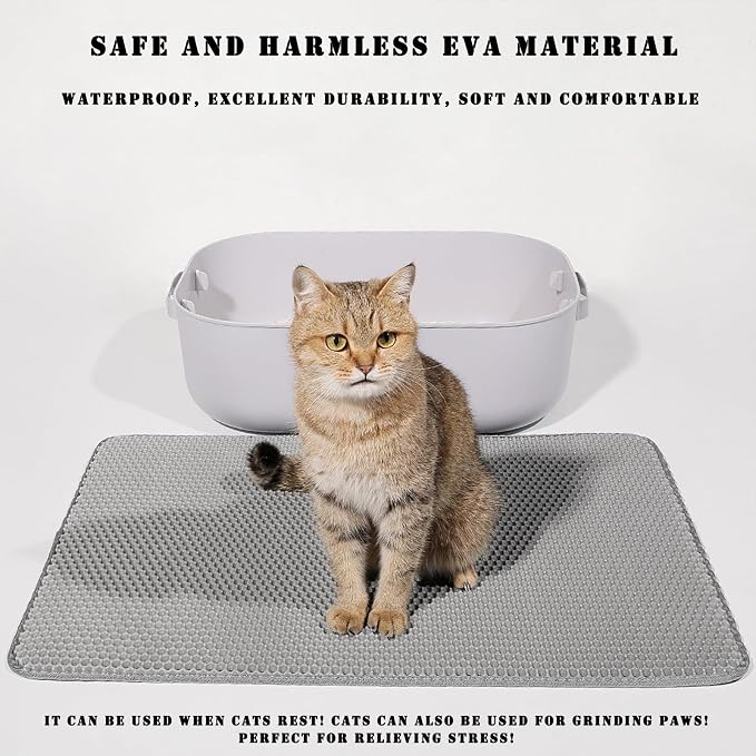 HCY&WLD Cat Litter Mat, Double Layer Cat Litter Box Mat (35x24 Inch, Black) | Waterproof Urine-Proof Non-Slip Litter Trapping Mat, Soft on Kitty Paws, Scratch-Resistant, Scatter Control, Easy to Clean