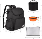 Modoker Multi-Compartment Dog Travel Backpack for Pet Supplies, Black | Dog Travel Accessories Organizer with 2 Food Bags, 2 Bowls, Quick-Access Pockets, Tissue Opening, Luggage Sleeve, Feeding Mat