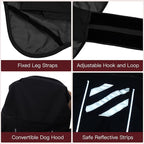 Waterproof Dog Raincoat, Windproof Rain Jacket for Large Dogs with Reflective Strips, Convertible Hood/Collar Poncho with Leash Hole Full Body Protection (Black, XXL)