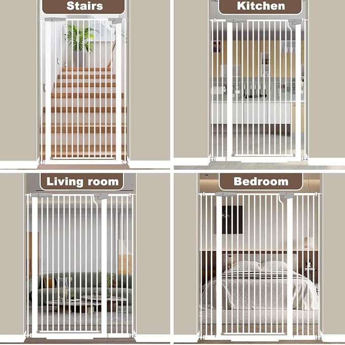 Fairy Baby 51.1" Extra Tall Pet Gate 48.5"-56.2" Extra Wide Tall Dog Gates | Long Baby Gate for Doorways, 1.37" Gap No Drill Pressure Mounted Dog Gate, Metal Auto Close Safety Child Gate Indoor, White