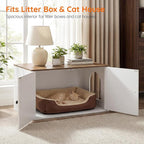 HOOBRO Cat Litter Box Enclosure, Hidden Litter Box Furniture with Side Entry, Litter Box Cabinet, Indoor Cat House, End Side Table, 31.5" L x 17.7" W x 16.3H, for Bathroom, White and Walnut WH40MW01