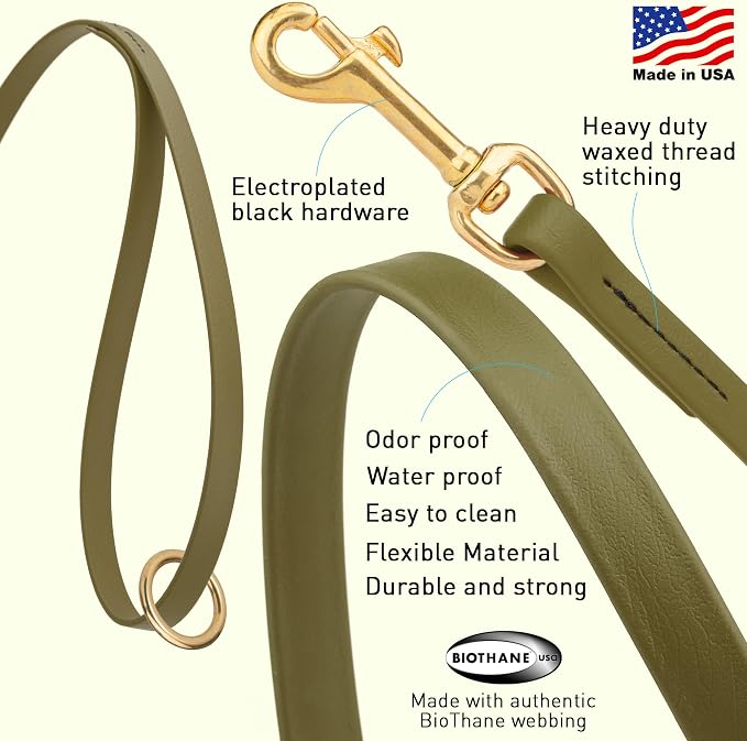 Viper Biothane K9 Working Dog Leash Waterproof Lead for Tracking Training Schutzhund Odor-Proof Long Line with Solid Brass Snap for Puppy Medium and Large Dogs 4ft, Olive Drab Green