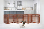 Urnporium Freestanding Wooden Dog Gate Foldable Indoor Pet Gate No Drill Expandable Barrier for Doorways Stairs Hallways Portable Wood Fence for Small Dogs & Puppies (Brown Pet Gate, 8 Panel 24" Tall)