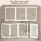 Free Standing Dog Gate Indoor, Foldable Dog Gate for Stairs Doorways | 3-Panel Freestanding Pet Gate with Support Feet for Stability, Folding Puppy Gate Easy to Move, Doggy Gate 54"x24", White