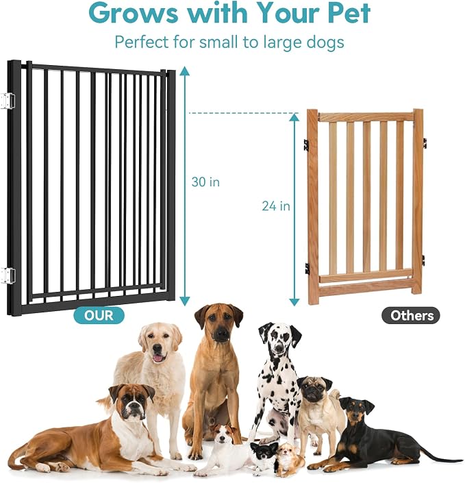 No Pawblems Full Metal Freestanding Dog Gate with Door, 30" Tall | Foldable Pet & Dog Fence for Stairs/Deck/Doorways, Indoor/Outdoor, Freestanding & Wall Mount, 78" Wide, 3 Panels, Black