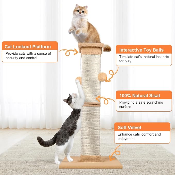 Cat Scratching Post 33 Inch Nature Sisal Cat Scratch Post for Indoor Cats, Large Cat Scratcher Protect Your Furniture Orange
