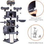 Hey-brother Cat Tree Tower with Multi-Level Large Condo, Platform, MPJ032G | 73.4 Inch Cat Tower with 3 Caves, 3 Cozy Perches, Scratching Posts, Board, Activity Center Stable for Indoor Cats, Smoky Gray