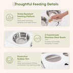 Dog Feeding Station with Storage Cabinet, White Wood Dog Cabinet with 2 Elevated Stainless Steel Bowls, Hidden Pull-Out Feeder Drawer, Pet Feeding Station for Kitchen and Living Room