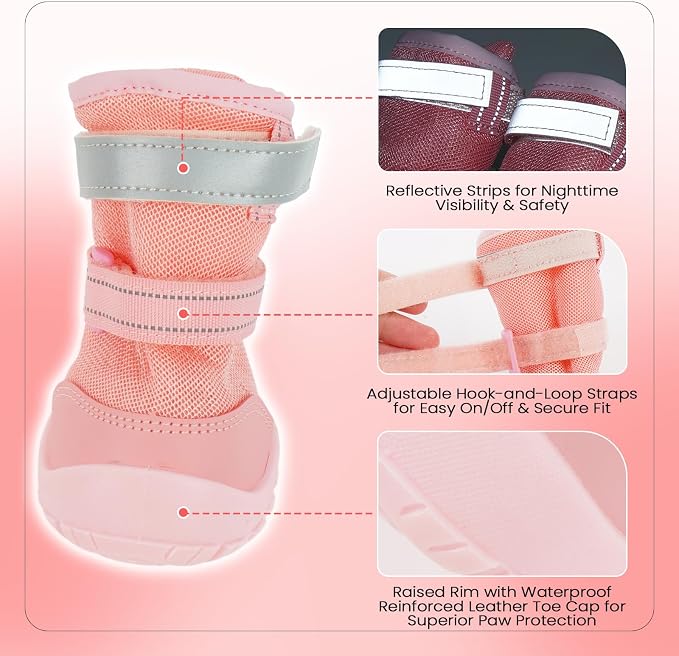 DORA BRIDAL Dog Shoes for Small Dogs, 3D Mesh Breathable Dog Boots & Paw Protectors for Hot Pavement Summer, Rubber Sole Anti-Slip Dogs Booties for Winter Snow, Mud, Outdoor Walking