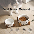 Petygooing Ceramic Dog Bowl Set with Stand, Small Pet Bowls, Anti-Slip Cat & Dog Food and Water Bowl Set (13.5OZ/5.1 in) Black Dot