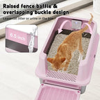 RIZZARI High-Sided Large Cat Litter Box: 2-Pack for Multi-Cat Use | 304 Steel Odor-Resistant Tray / 6.5" High Splash Guard / Dual Anti-Tracking / Built-In Deodorizer / Spacious for Large Breeds