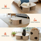 PETKARAY Large Felt Cat Tunnel, Double S-Shaped Hideaway for Indoor Cats, Interactive Cat Bed Cave and Hideout, 34x22.8x10.2 inches Beige