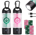 Tubasion 3-in-1 Dog Poop Bag Holder with Flashlight 7-Color, USB-C Rechargeable doggie bag holder for leash, IPX6 Waterproof Anti-Slip Clip Pet Waste Bag Dispenser for Walking (2 Dispensers, 60 Bags)
