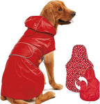 Kimee Dog Raincoat Reversible, Single Side Slicker Poncho Adjustable Waterproof Dog Rain Jacket with Leash Hole/Reflective Stripe Hooded Snowproof Windproof Clothes for Small to 3X-Large Dogs, S