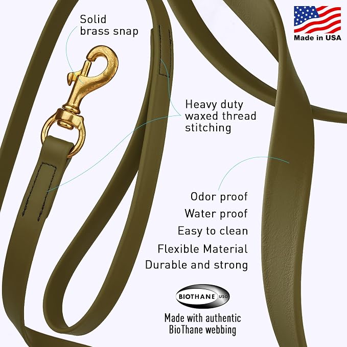 Viper Biothane K9 Working Dog Leash Waterproof Lead for Tracking Training Schutzhund Odor-Proof Long Line with Solid Brass Snap for Puppy Medium and Large Dogs, 33ft Olive Drab Green