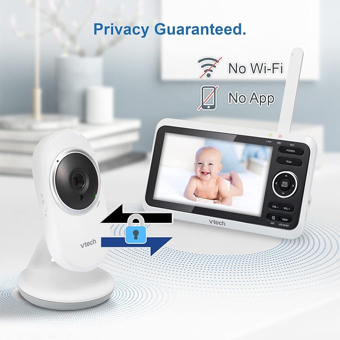 VTech Baby Monitor, No WiFi– 5" Color Screen, 12-Hour Battery, Night Vision, Temperature Sensor, 2-Way Talk, Lullabies, 1000ft Range | VM350