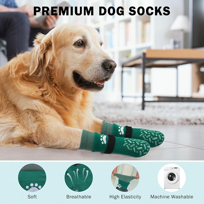 SCENEREAL Anti Slip Dog Socks to Prevent Licking Paws, Dog Shoes for Hot/Cold Pavement, Paw Protector Traction Control on Hardwood Floor, Dog Shoes Booties for Puppy Small Medium Large Senior Dogs
