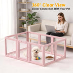Acrylic Dog Playpen Indoor, Pink Dog Pen, Puppy Playpen, 10 Panels | 23.6" H, Skin Pink, Purple & Sky Blue, Clear View, No-Gap Escape-Proof, Tool-Free Setup, For Puppies & Small Dogs