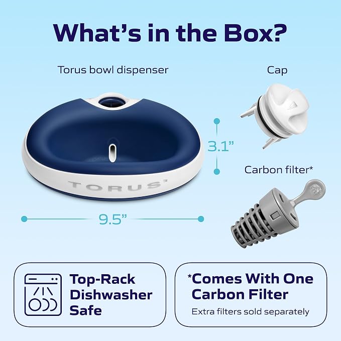 Mini Filtered Water Bowl for Cats & Small Dogs, 1L/34oz - No Power Needed, Auto-Refill, No Spill, Portable Travel Lock, Carbon Filter, BPA-Free, Puppies & Kittens