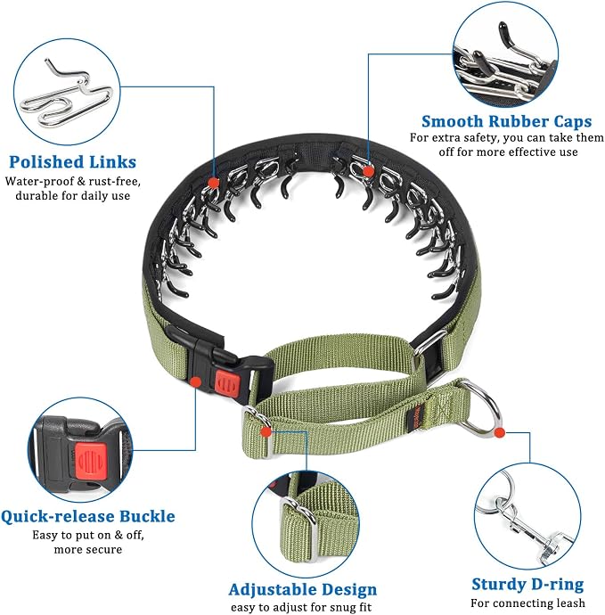 Mayerzon No Pull Dog Collar Martingale, Green, L | Neck Cir 18.5"-23.5" | For Small Medium Large Dogs, Buckle, Heavy Duty Nylon, For Walking Training Hunting, Adjustable, Safe & Easy to Use, Patented