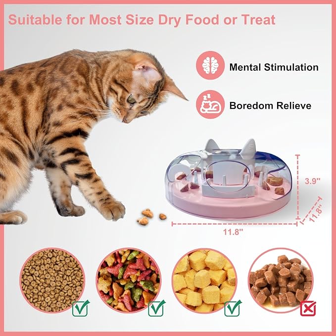 Interactive Cat Treat Puzzle Enrichment Toys, Light Pink | Cat Puzzle Feeder, Slow Feeder, Food Maze, Mental Stimulation Foraging Toys, for Indoor Cats and Kittens