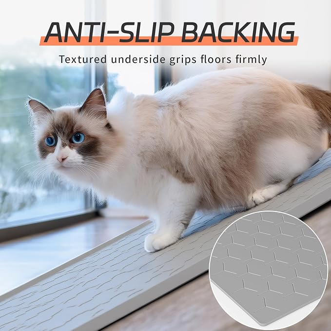 Bulkniu Silicone Cat Litter Mat, 22"x34", Raised Edge Waterproof, Grey | Litter Trapping & Recycling, Easy to Clean, Non-Slip, Durable Safe & Odorless, Paw Friendly