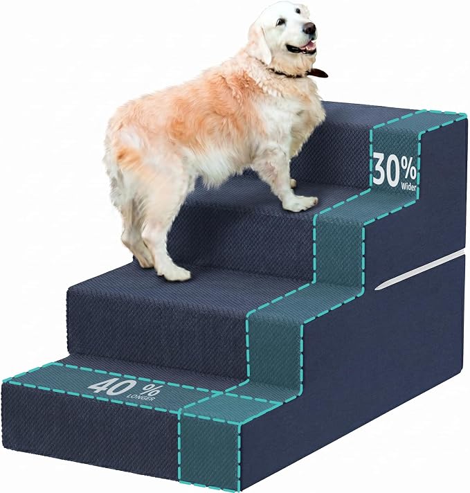 YENING Large Dog Stairs for High Beds - 24 Inches Tall Extra Wide Pet Steps for Large Dogs to Get on Bed 4 Deep Step for Couch Navy Blue
